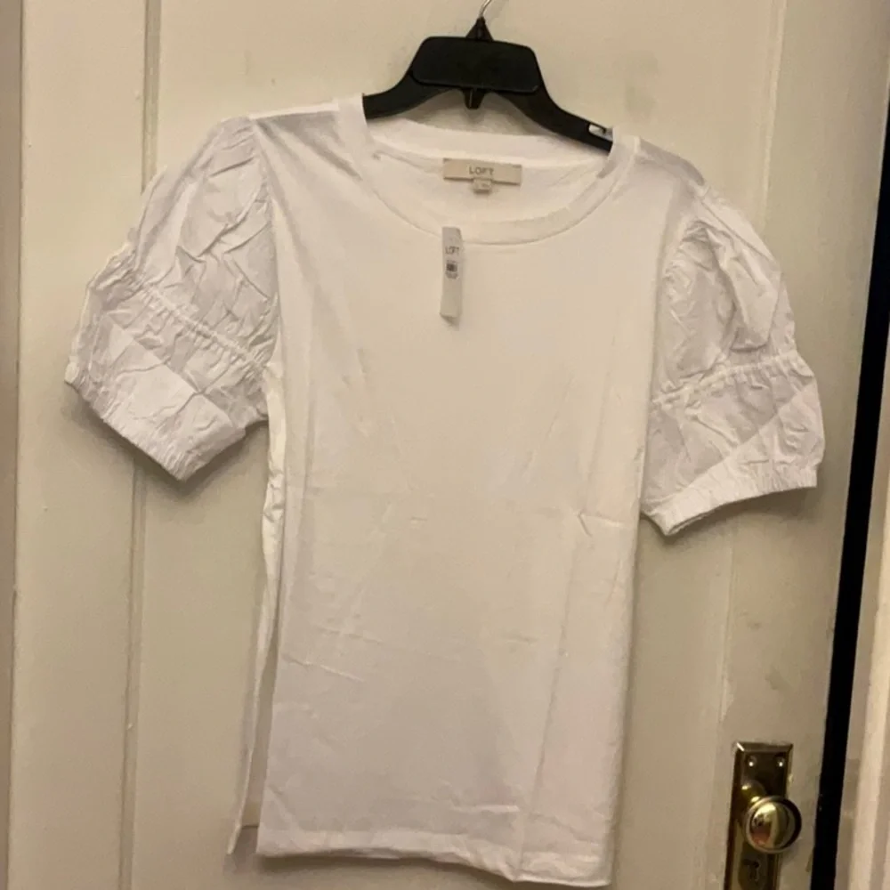 NWT Loft mixed media smocked sleeves top size L.